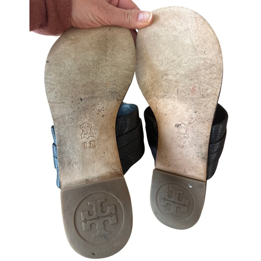 Tory Burch Amanda Thong Sandals Black Pebbled Leather 8.5 - Picture 10 of 11